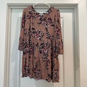 Floral Mini Dress in Pink and Brown